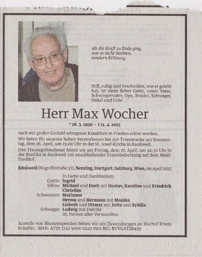 Todesanzeige Wocher Max